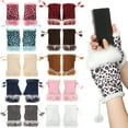 thumbnail image 2 of 1Pair Fashion Faux Rabbit Hair Gloves Women Girls Winter Thicken Warm Mittens Outdoor Sports Fingerless Soft Stretch Gloves (Leopard grain white,One Size), 2 of 7