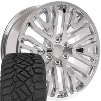 OE Wheels CV37 22 Inch Rims and Tires Fit Sierra 1500 Style 6x139.7 22x9 Chrome - Hollander 5906 - TerraMax RT 285/45-22 (Set of 4)