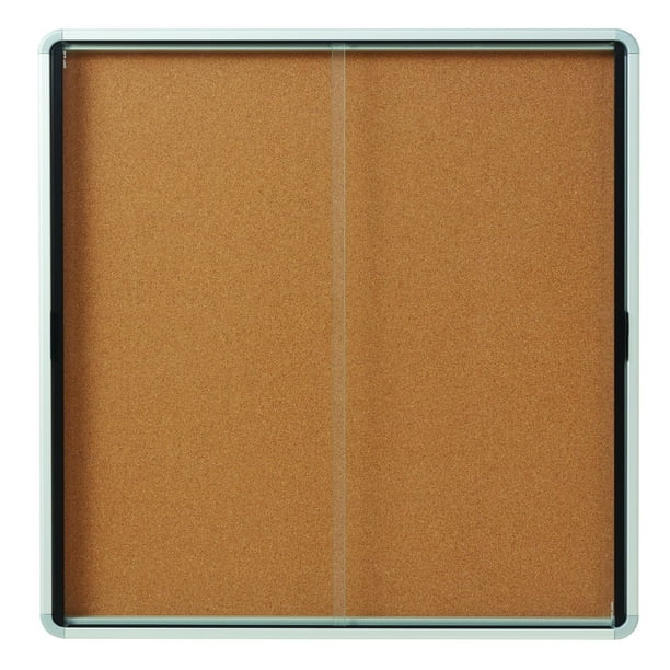 Quartet Enclosed Cork Bulletin Board, Enclosed Cork Board With Sliding Glass Door