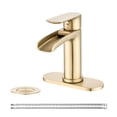 thumbnail image 5 of Waterfall Bathroom Faucet Single Handle Bathroom Sink Faucets 1 or 3 Hole Solid Vanity Faucet with Deck Plate & Overflow Pop Up Drain Brushed Gold, 5 of 5