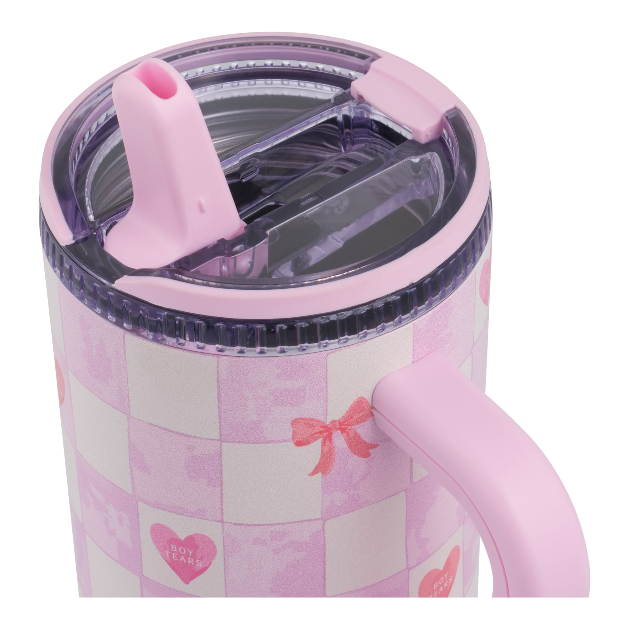 Cely x TAL 32oz Stainless Steel Skye Tumbler with Handle and Fip-up Straw, Pink Checkered