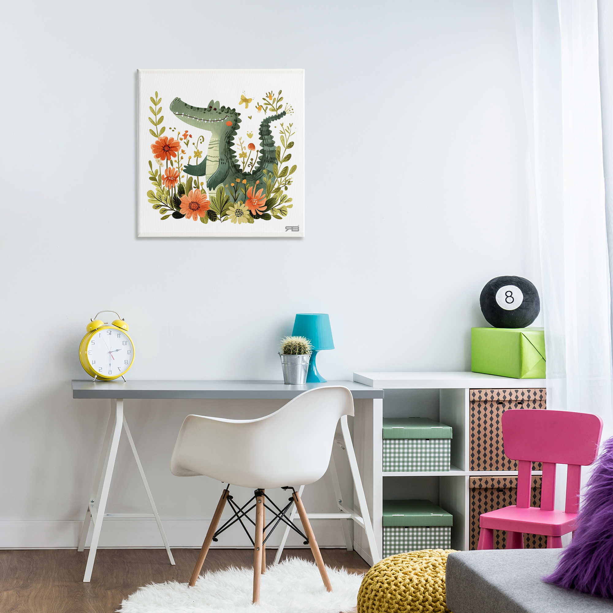 Stupell Industries Floral Happy Alligator Animals Painting Wrapped Canvas Art Print Wall Art, 24 x 24