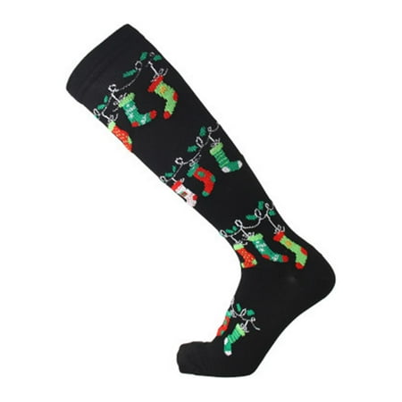 

maytalsoy 1 Pair Christmas Style Sock Sports Socks Anti Fatigue Knee Stocking New Year Gifts Accessory Cycling Sporting Running Black Xmas Sock L/XL