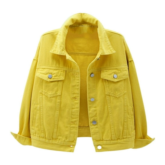 Women's Jackets Fall Jacket Women's Fashion Casual Colorful Solid Size Large Pocket Button Denim Coat Women's Short Coat