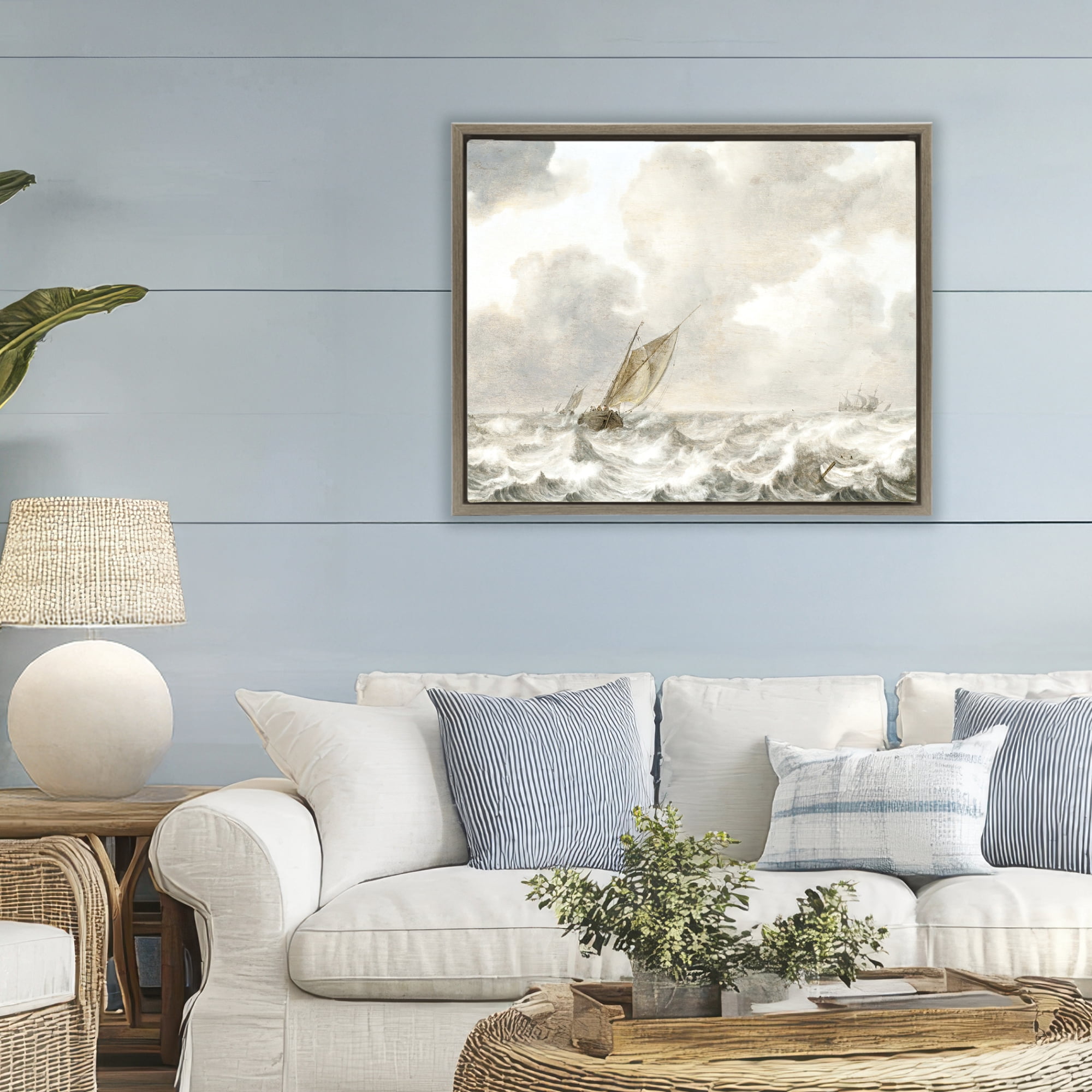 Stupell Industries Vintage Stormy Seas Brown Framed Floater Canvas Wall Art, design by Leah Straatsma