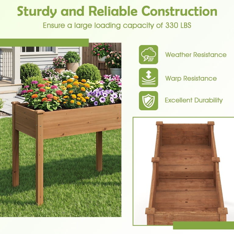 Costway Outdoor Raised Garden Bed, 73x23x30 in with Divider, Brown photo 5