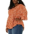 thumbnail image 5 of GRACE & GRANDEUR Women's Plus Size Tops Polka Dots V Neck 3/4 Sleeves Peplum Hem Babydoll Blouses 1X Orange, 5 of 7