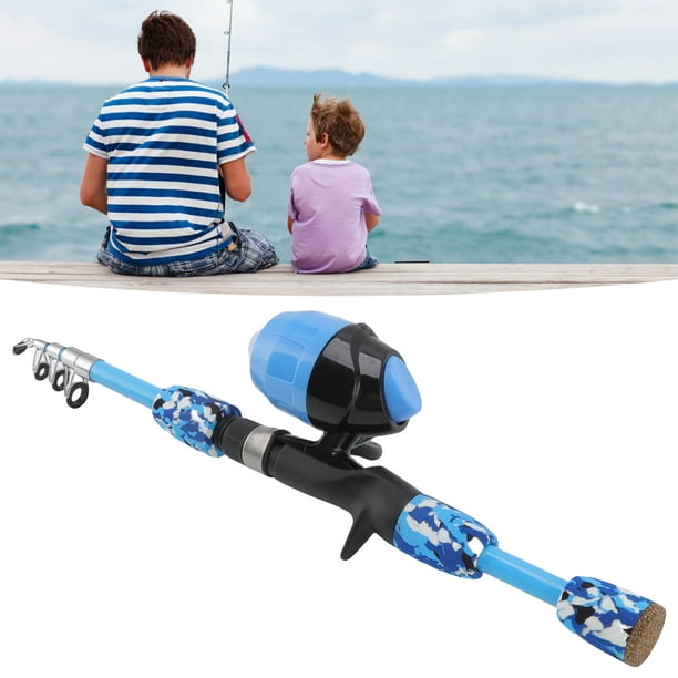 Ylshrf Kids Fishing Rod Reel Combo, Kids Fishing Pole Set Flexible Retractable Multipurpose Blue With Travel Carry Bag For 3 To 15 Years Old
