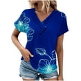 thumbnail image 2 of ALLLIST Short Sleeve Womens Tops Clearance Under $10 Blue V-Neck Floral Button T-Shirts Casual Blouse for Women, 2 of 4