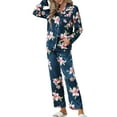 thumbnail image 2 of Unique Bargains Women's Pajama Satin Silky Floral Shirt and Pants 2pcs Sleepwear Sets, 2 of 5