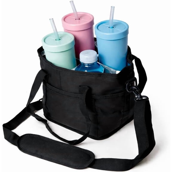 2026 Upgraded Family Size 4 Compartment Drink Bag, Insulated 4 Water Bottle Carrier with Adjustable Strap, Multiple Tumbler Caddy