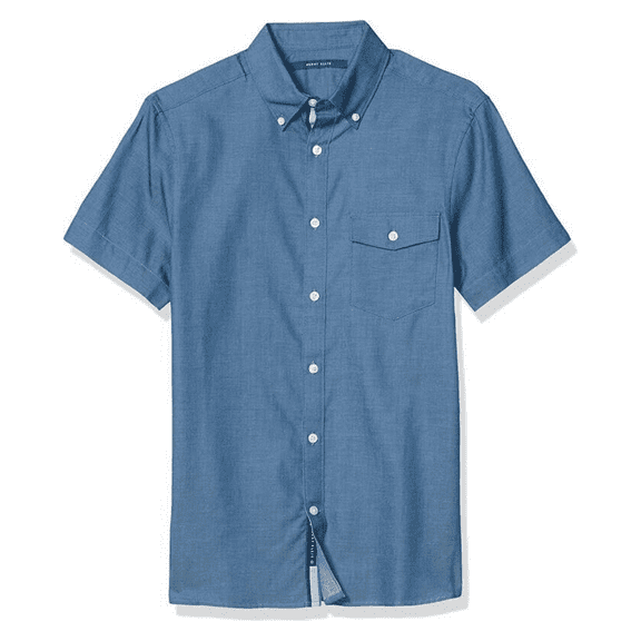 $79.5 Perry Ellis Men's Slim Fit, Short Sleeve, Solid Twill Shirt, Poseidon, 3X