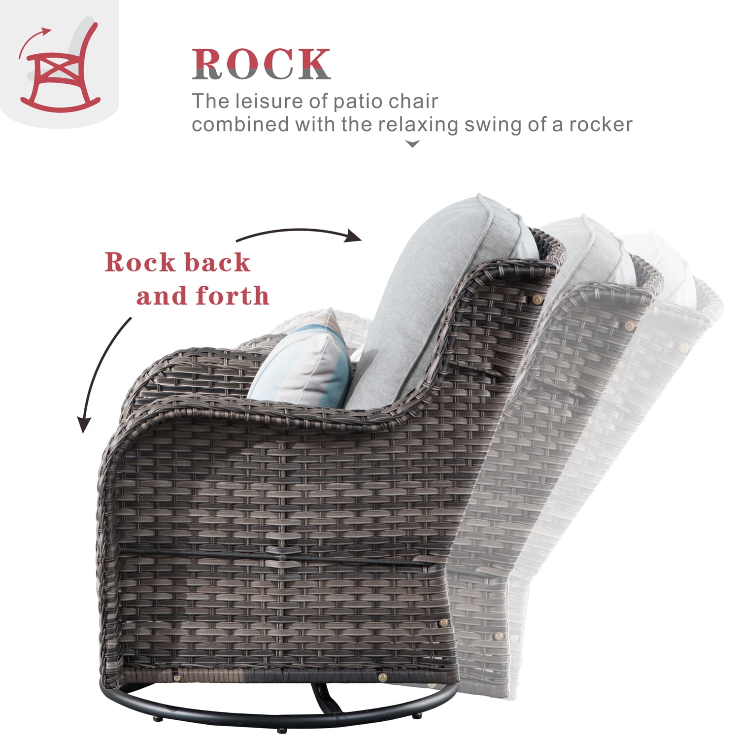 Ovios 3 Pieces Outdoor Furniture Wicker Patio Bistro Set with Swivel Chairs and Soft Cushions for Garden Backyard