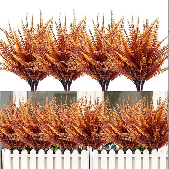 Viworld 4PCS Artificial Fall Flowers Plastic Boston Fern Greenery Stems Outdoor UV Resistant Fake Boxwood Shrubs Plants for Thanksgiving Autumn Garden Porch Window Box Indoor Outsides Decor