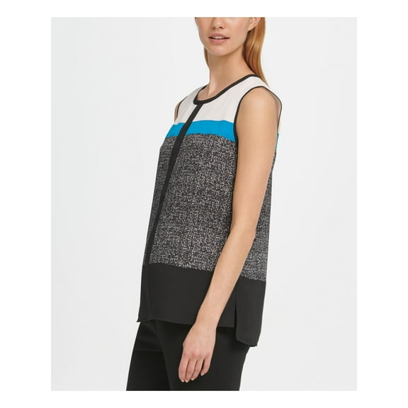 DKNY Womens Black Color Block Sleeveless Jewel Neck Top Size: M