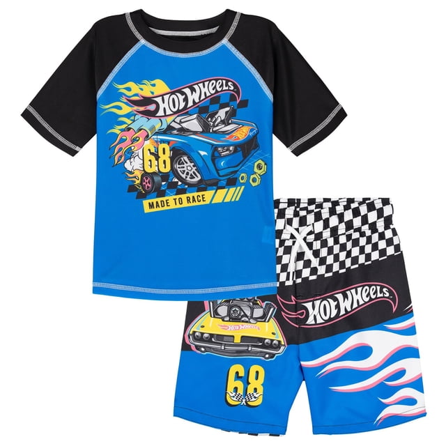 Set de natación Hot Wheels para niños pequeños, protector contra salpicaduras y bañadores, 6, azul/n