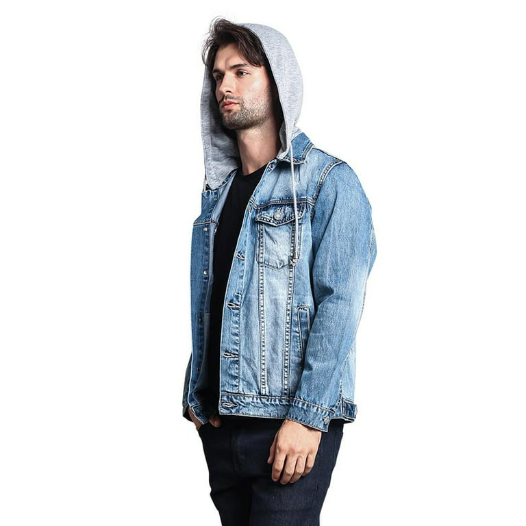 Victorious Men's Hoodie Layered Distressed Denim Jacket with Removable Hood  DK109 - Indigo - 3X-Large