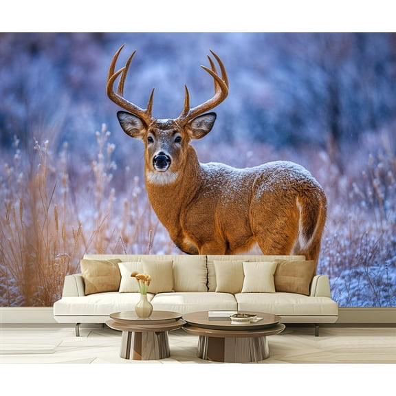 Peel and Stick Wallpaper Waterproof White tail deer snowy day Wall Mural Decor Self Adhesive and Removable 69in x 98in