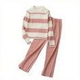 thumbnail image 2 of bbymog Girls 2 Piece Outfits Fall and Winter Strip Knitted Pullover Sweater and Elastic Waist Pants Set Cute Clothes for Girls Pink 8 Years, 2 of 8