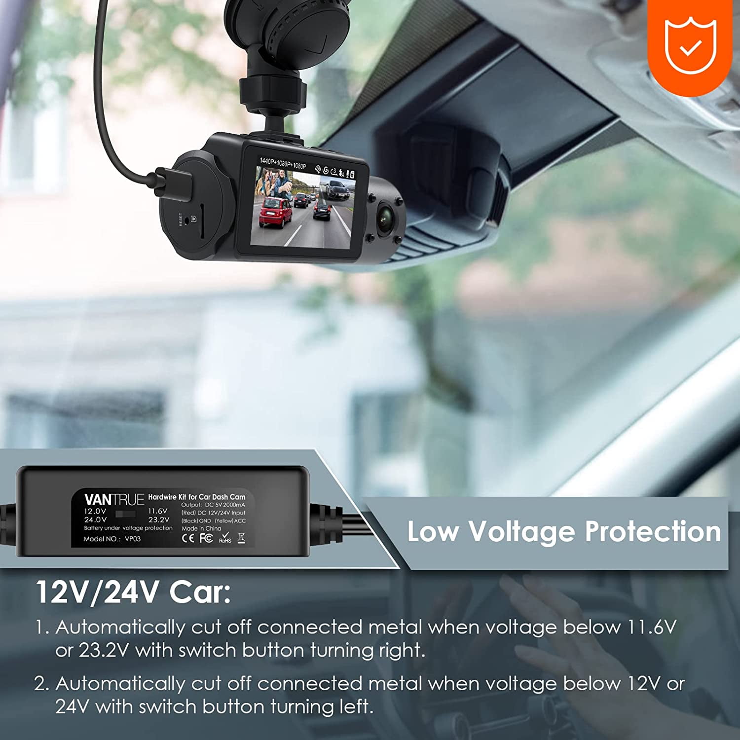 Vantrue USB C Dash Cam Hardwire Kit - 12V to 5V USB+Fuse Taps (For N4/N2S  Only)