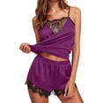 thumbnail image 2 of Daznico Women's Lace Satin Cami Pajama Set Spaghetti Strap Top & Shorts Soft Sleepwear Loungewear,XL, 2 of 5