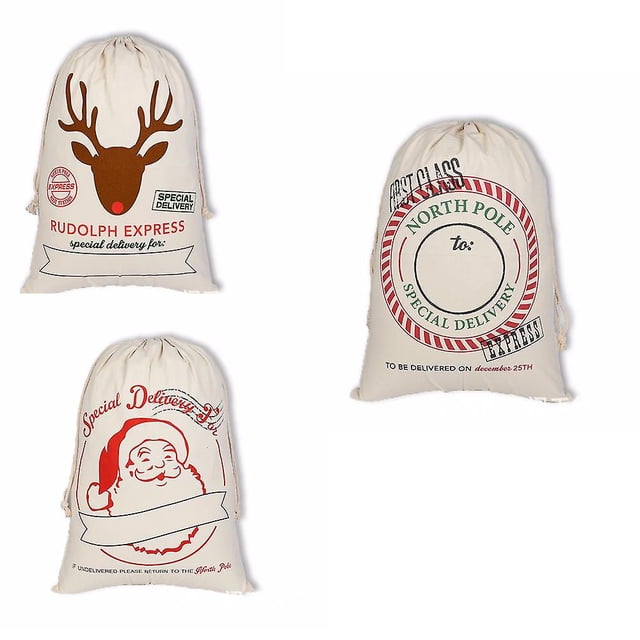 Juego de 3 bolsas de Papá Noel CHAO con patrón 2 bolsas de Navidad Tamaño 49 x 69 cm