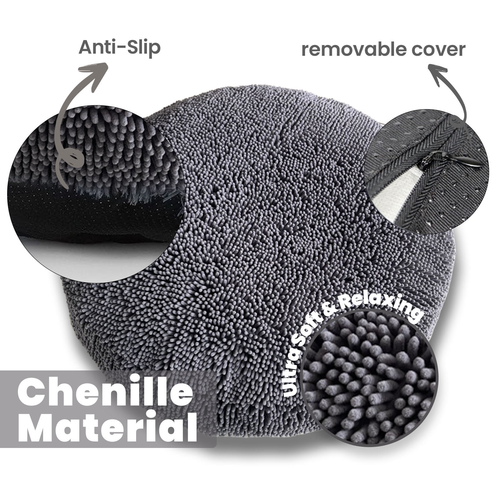 Muddy MatÂ® Cloud K-9 Dog Beds for Small Dogs & Cats, Soft & Relaxing Round Dog Bed, Chenille Material, Removable Cover, Washable & Dryer Safe â Grey Small(25'"x25")