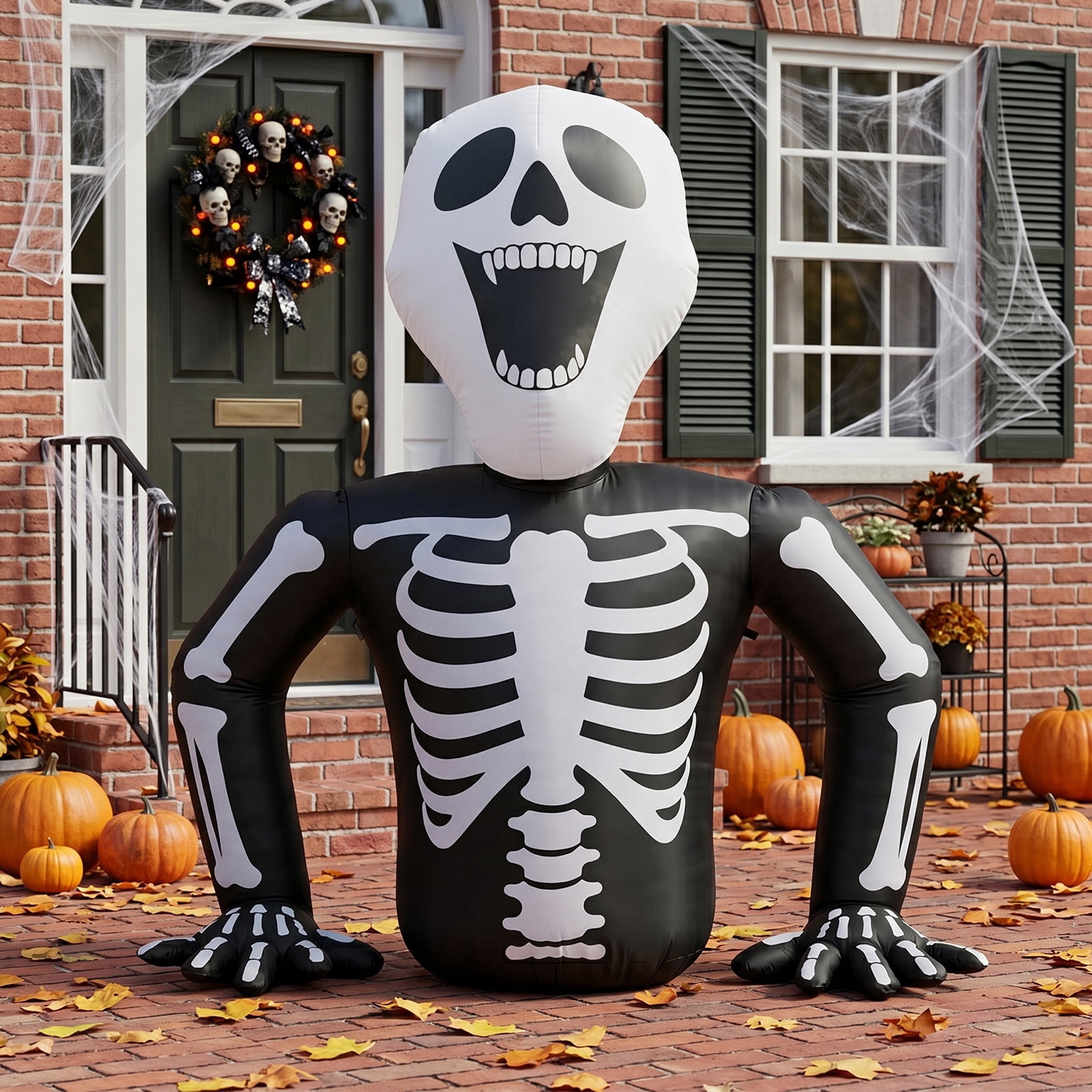 6ft Half-Skull Inflatable Decoration with 3 LED Lights, Black and White, 1000mA, 12V (US Standard)