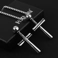 thumbnail image 4 of HZMAN Athletes Cross Necklace by Pendant Sports Stainless Steel Baseball and Baseball Bat Cross Necklace (Silver), 4 of 8