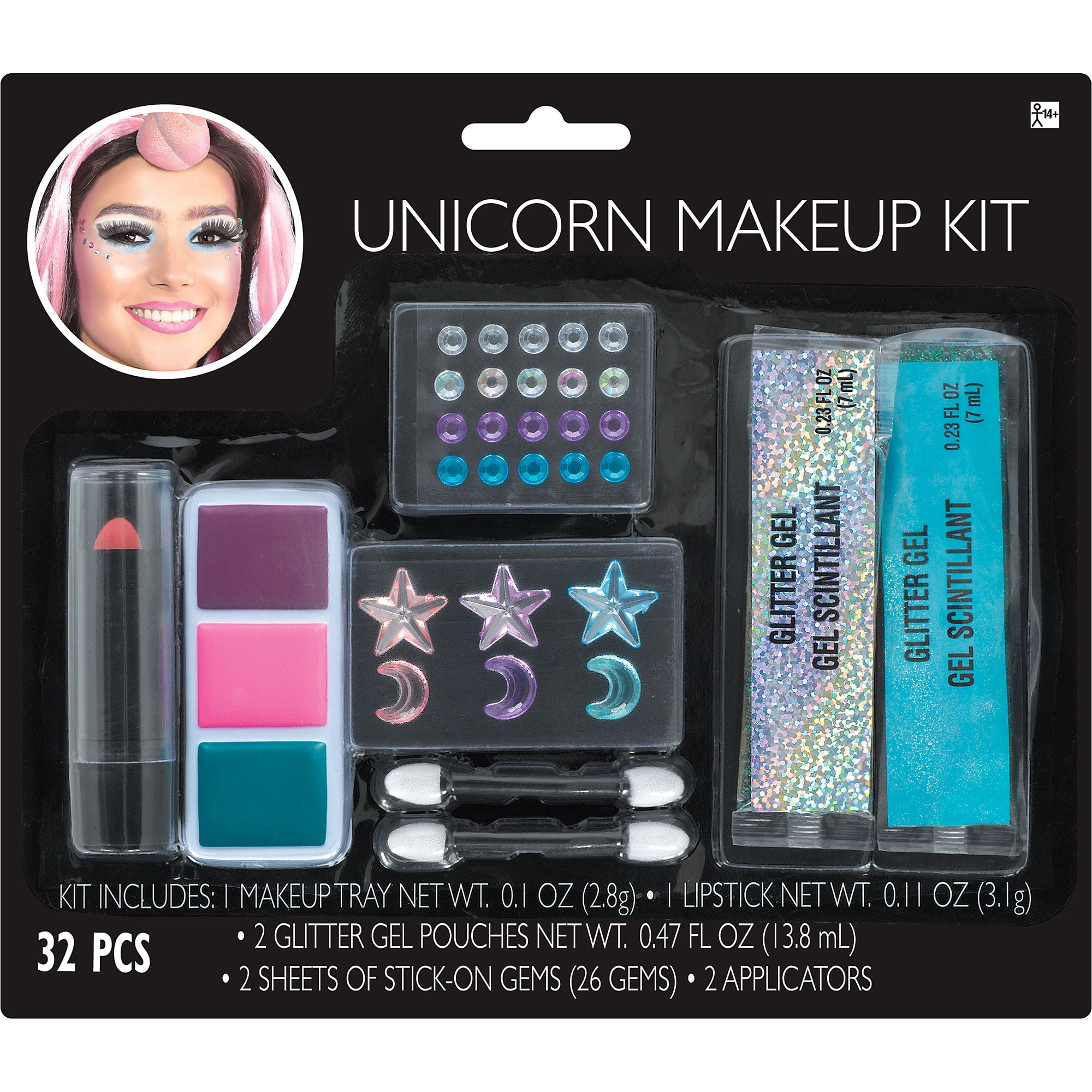 Magical Unicorn Makeup Kit, Includes 2 Glitter Gel Tubes, Lipstick, and