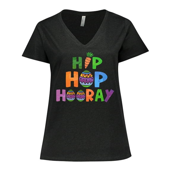 Inktastic Easter Hip Hop Hooray with Eggs and Carrot Women's Plus Size V-Neck T-Shirt