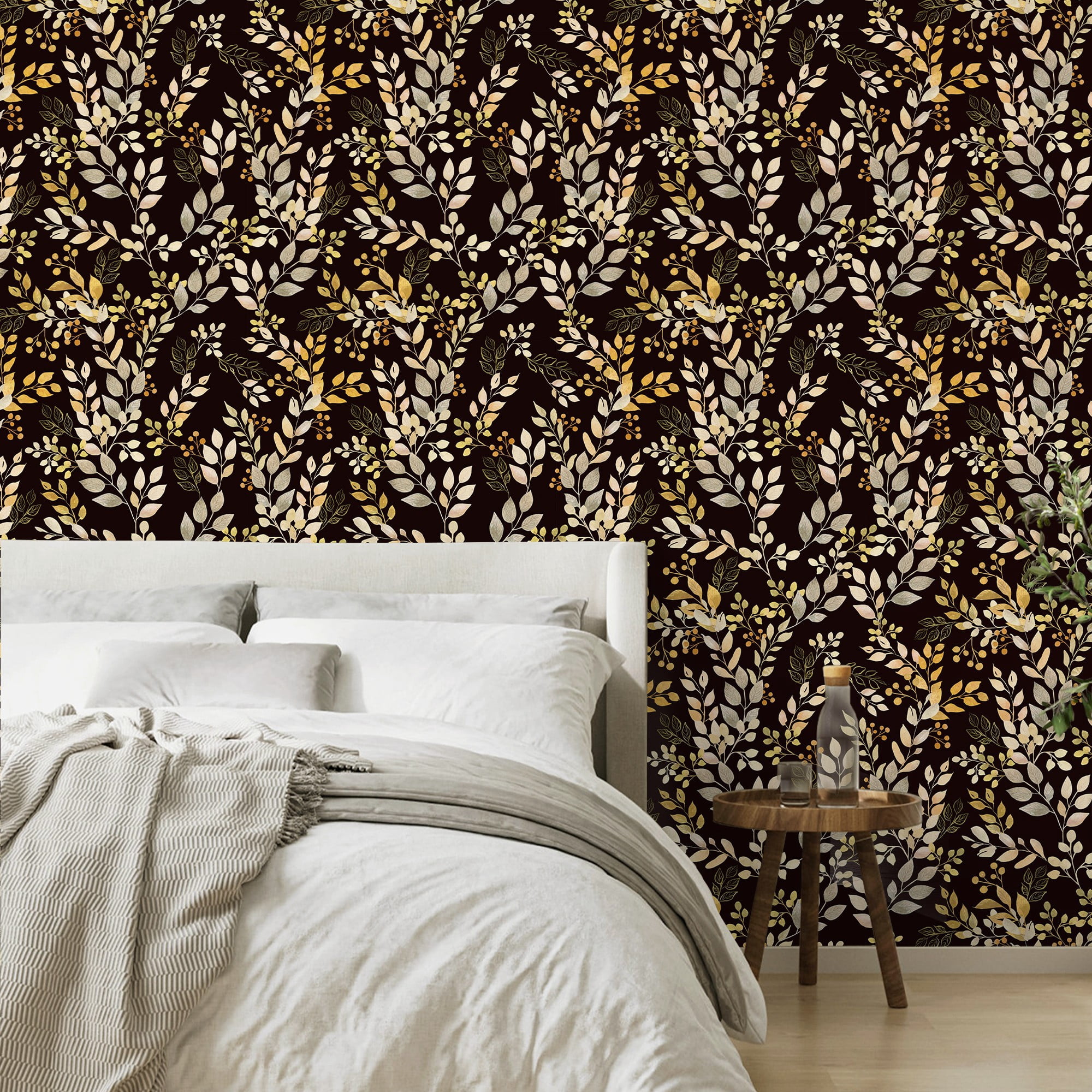 UMIGGEE Floral Wallpaper Peel and Stick Black Wallpaper Self Adhesive Flower Wall Paper Contact Paper 17.7" x 118" Home Decor Wall Covering Old Furniture
