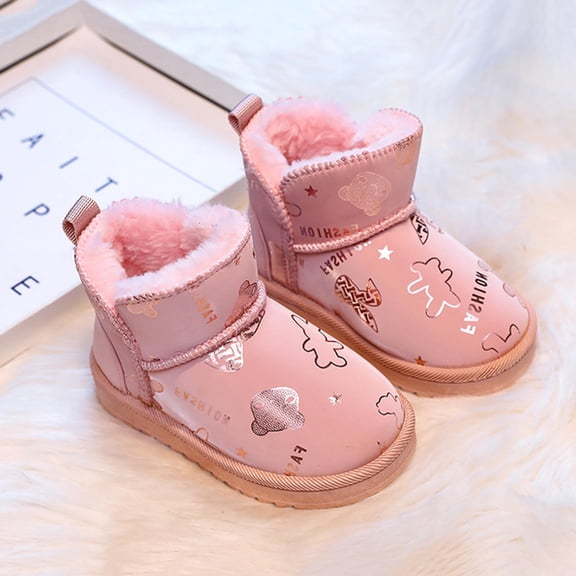 Eltusu Girls Snow Booties, PU Warm Windproof No Slip Winter Boots Shoes Pink Size 13(Little Kids)