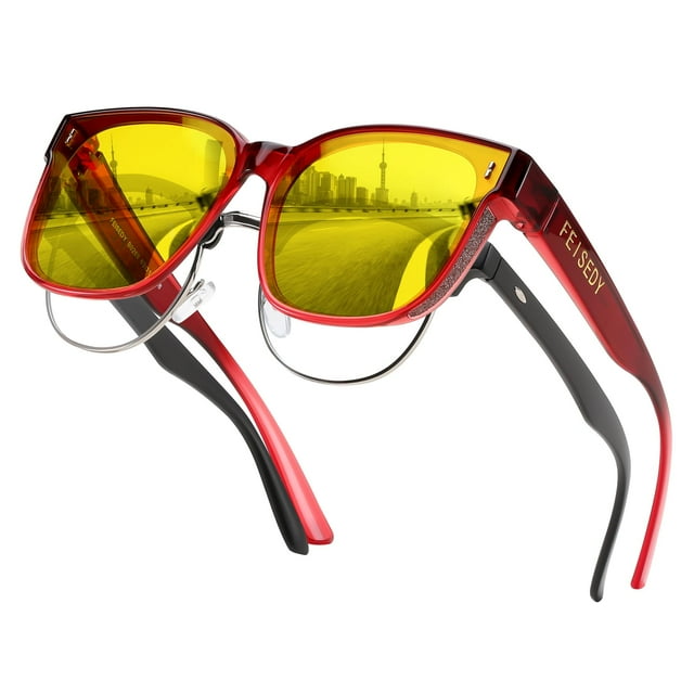 Gafas de conducción con visión nocturna FEISEDY B0269 Rojo/Amarillo