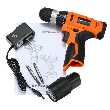 12V LED Electric Cordless Drill Hammer Driver Rechargeable 0-1250R/MIN Mini Portable Speed Power Tools Home Decor Driver Screwdriver Battery 2 (Best Rechargeable Batteries For Drills)