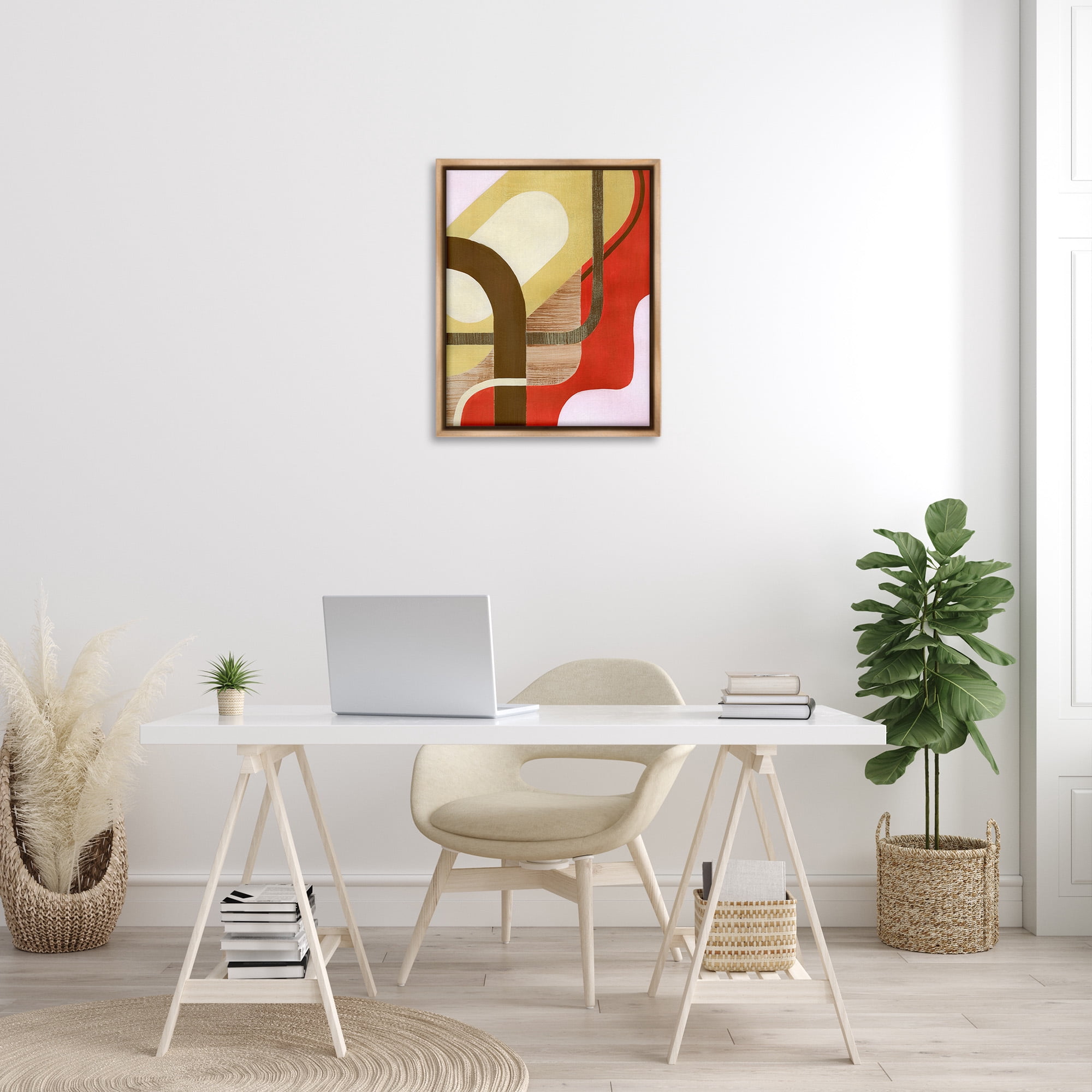 Stupell Industries Wavy Retro Shapes Abstract Painting Brown Floater Framed Canvas Art Print Wall Art, 25 x 31