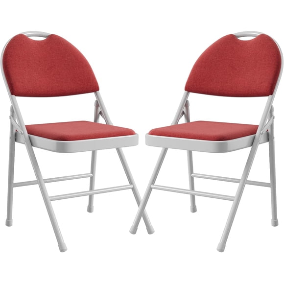 Eastvita 2-Piece Set of Metal Folding Chairs with Non - Slip Foot Pads Cotton Linen Seat Metal Support for Indoor Outdoor Use in Restaurant Red