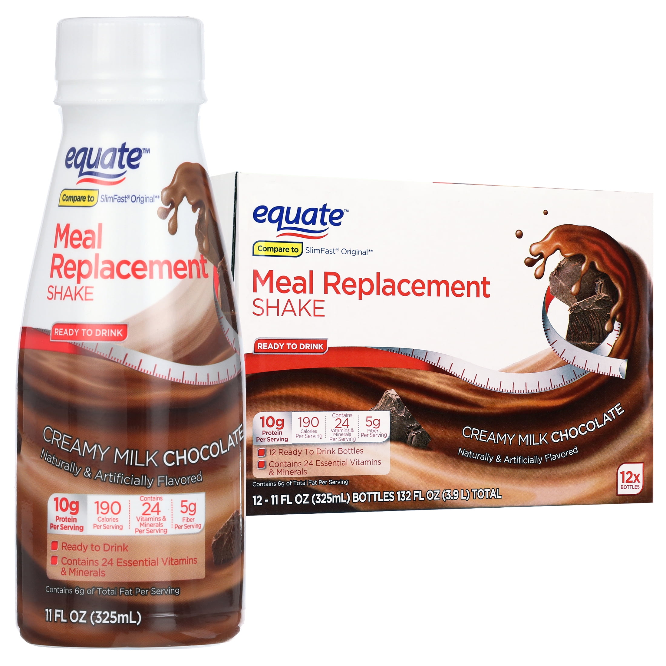 Equate Meal Replacement Shake, Creamy Milk Chocolate, 11 fl oz, 12 Count
