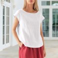 thumbnail image 5 of Linen T Shirts for Women Crew Neck Fashion Casual T Shirts Summer Loose Fit Tops for Travel Dating Commuting relaxing, 5 of 6