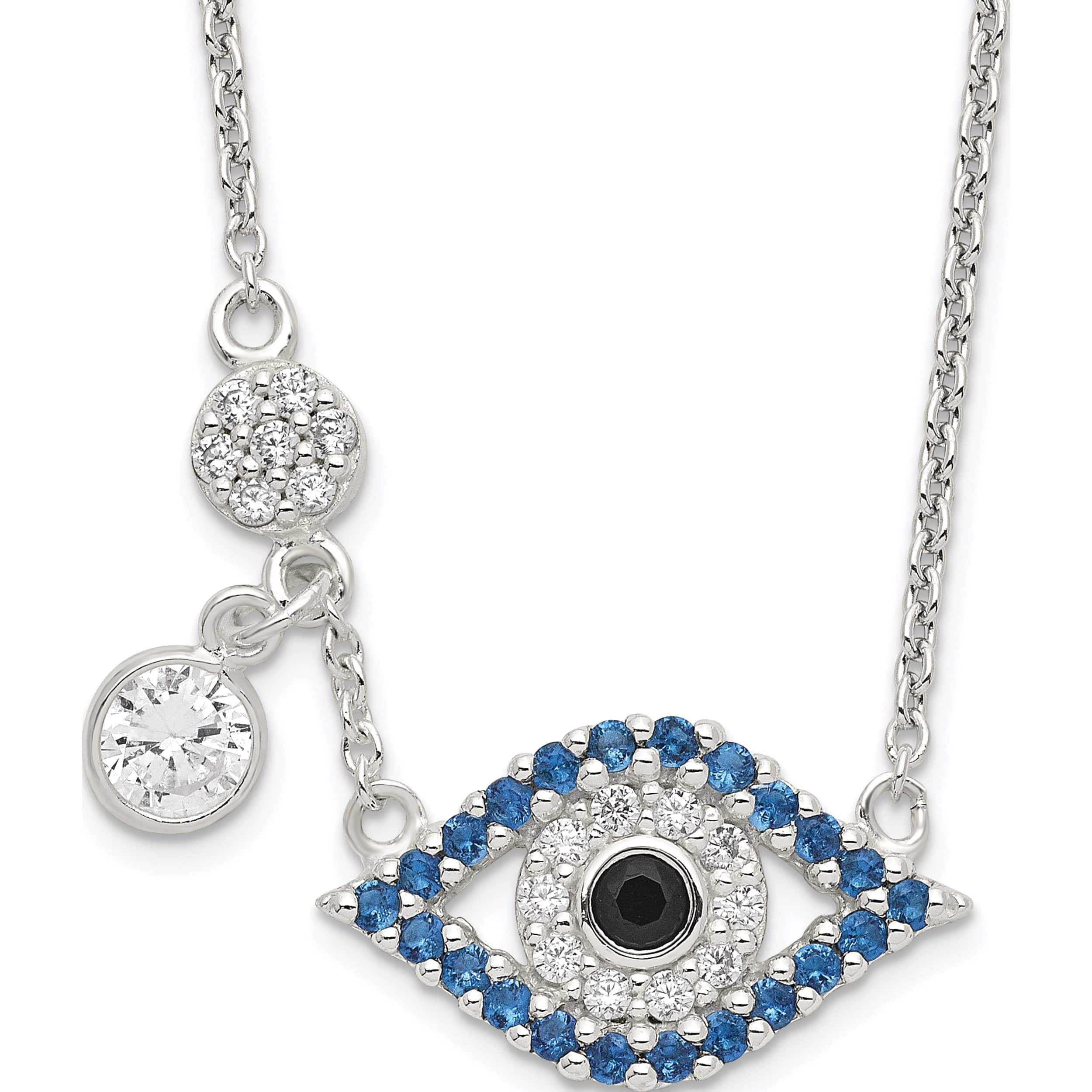 Sterling Silver Polished Cz Evil Eye Necklace Made In Thailand qg6075-18