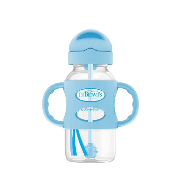 Botella con pajita para sorber Dr. Brown's Milestones, 270 ml, azul, más de 6 m