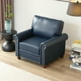 thumbnail image 2 of PU Leather Single Sofa Chair, Comfy Upholstered Reading Accent Chair with Nails Decoration and Wooden Legs, Armchair for Living Room, Bedroom, Navy Blue, 2 of 7