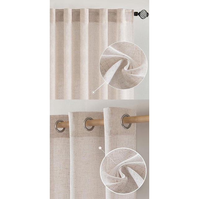 Natural White Linen Curtains 90 Inch Length for Bedroom Living Room, Thick Linen Textured Window Drapes Light Filtering Back Tab Farmhouse Cream Ivory 2 Panels Bundle Grommet Curtains 2 Panels