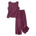 thumbnail image 3 of Pounoo Linen Outfits for Women Sleeveless Top And Drawstring Pants Two Piece Sets Soft Daily Style Lightweight Breathable Relaxed-Fit Outfits Gift, 3 of 6