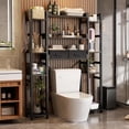 thumbnail image 4 of Over The Toilet Storage with 2 Drawers - iSunirm 11 Tier Bathroom Organizer Freestanding Space Saver Storage Rack with Adjustable Shelf & 4 Hooks for Restroom, Laundry, Black Oak, 4 of 8