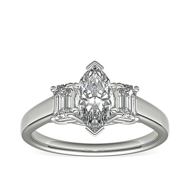 1.00 Carat Excellent Marquise Cut Real Diamond New Design Three Stone Ring for Wedding Solid 18K White Gold Size 11