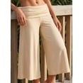 thumbnail image 2 of Pantalones capri de mujer con cintura plegable, tiro bajo, color liso, pierna ancha, estilo cropped., 2 of 7