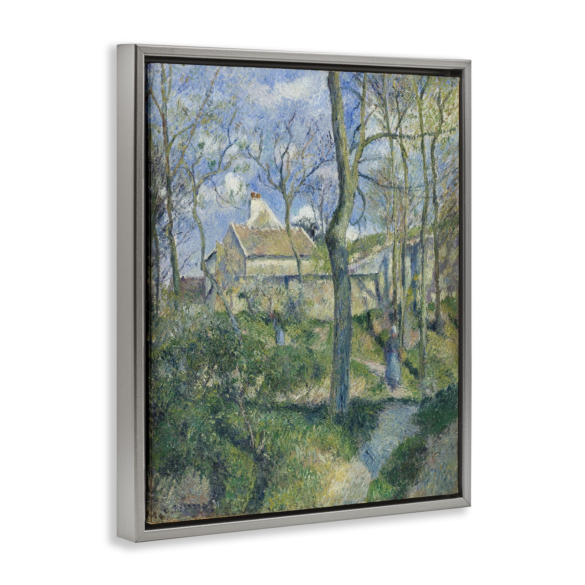 Stupell Industries Classical Village Cezanne Painting Landscape & Nature Painting Gray Floater Framed Canvas Art Print Wall Art, 25 x 31