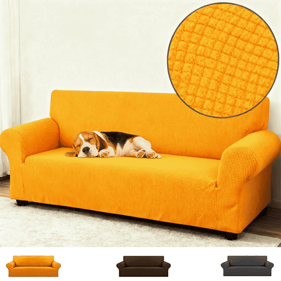 Stretch Sofa Cover 3 Cushion Couch Protector, Washable Sofa Slipcover, Non Slip Pet Couch Cover for Dogs Cats, Elastic Fabric Furniture Protector for Sofa, Yellow