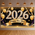 thumbnail image 6 of Golden Theme Happy New Year Banner Sparkling Crystal 2026 New Year Display Glittering Stars Gold Balloons New Year Backdrop for New Year Party 2026 Celebration Indoor Decoration, 6 of 9